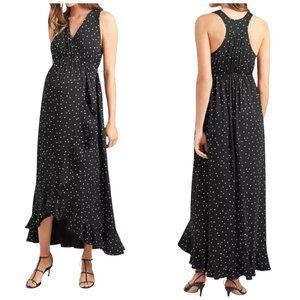 Ingrid & Isabel Black Polka Dot Maternity Maxi Dress Racerback Size M